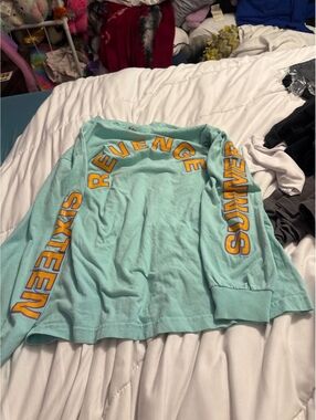 Alstyle Classic Light Blue Long Sleeve Shirt with REVENGE and SIXTEEN SUMMER SLE